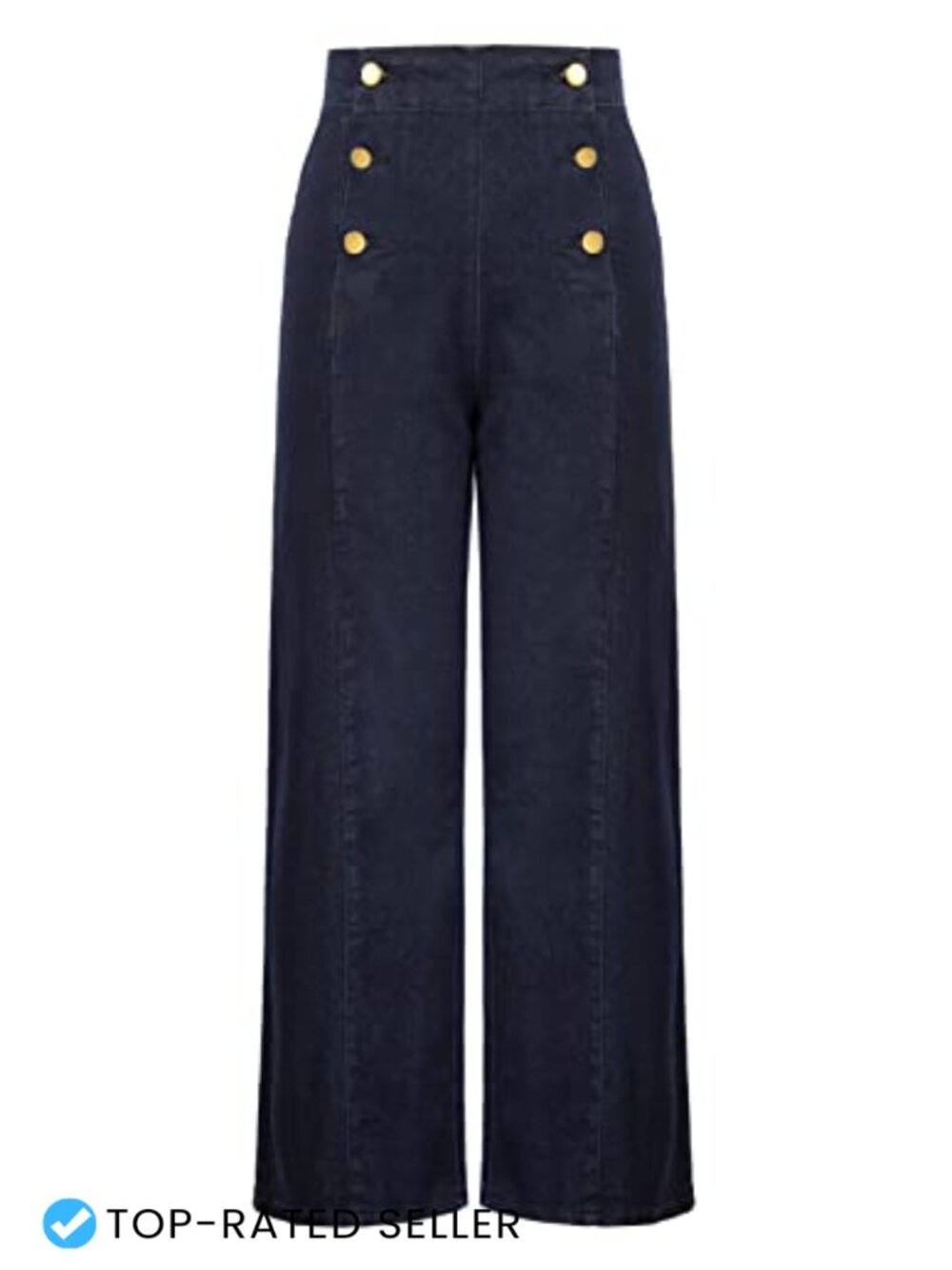 Wide Leg High Waisted Stretchy Jeans with Pockets Button Decorated Casual Denim - Picture 1 of 6